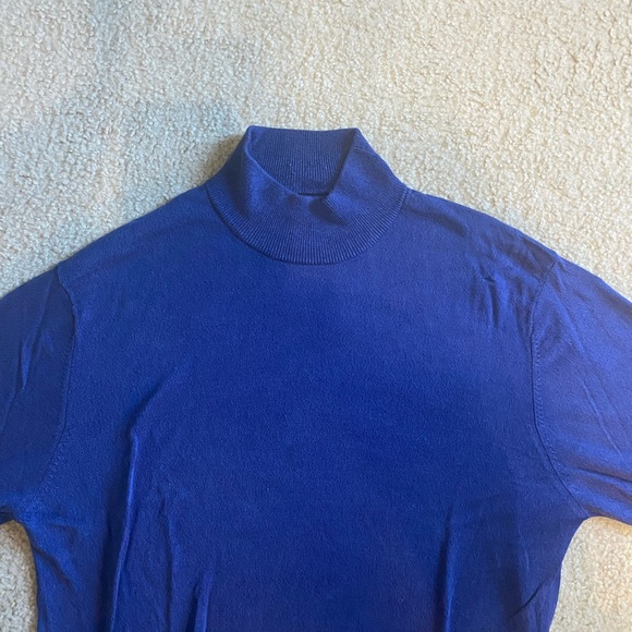 Mens 100% silk mock turtleneck sweater size XL Royal blue - Picture 3 of 3